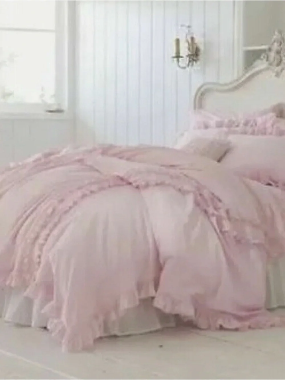 💕Shabby Chic Light Pink Ruffled Duvet Cover